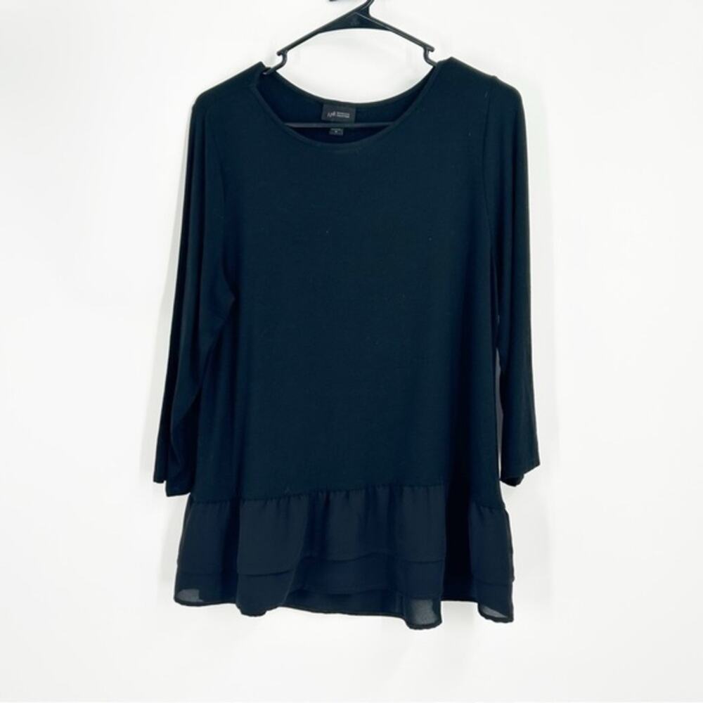 J. Jill Wearever Collection Black Ruffle Peplum Hem 3/4 Sleeve Shirt Size Medium